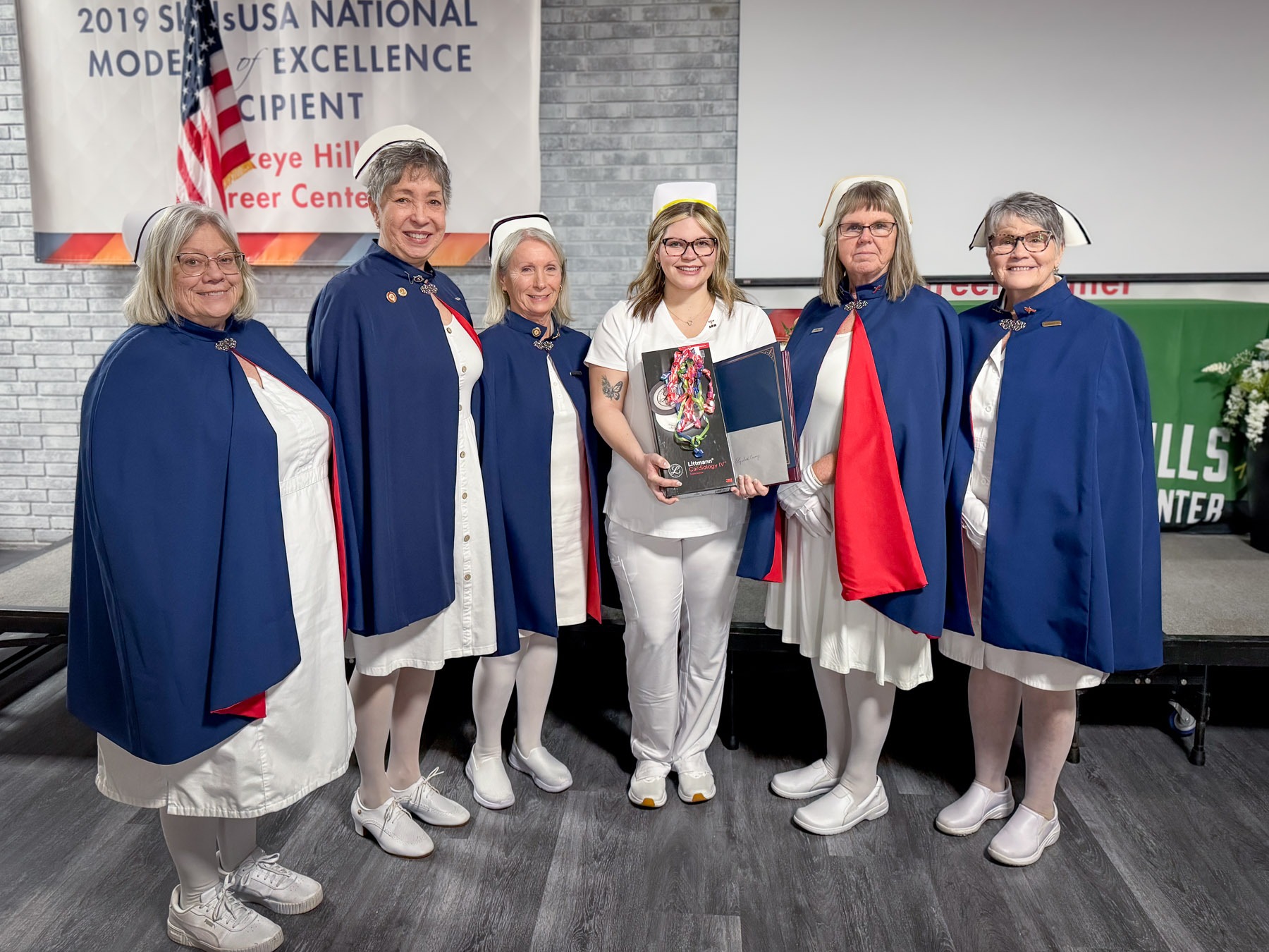 Elizabeth Casey, Spirit of Nursing Award recipient with Cindy Harrison, Roberta Harris, Margie Kemper, Sharon Stout, and Debbie Evans of the Nurse Honor Guard of the Ohio Valley.
